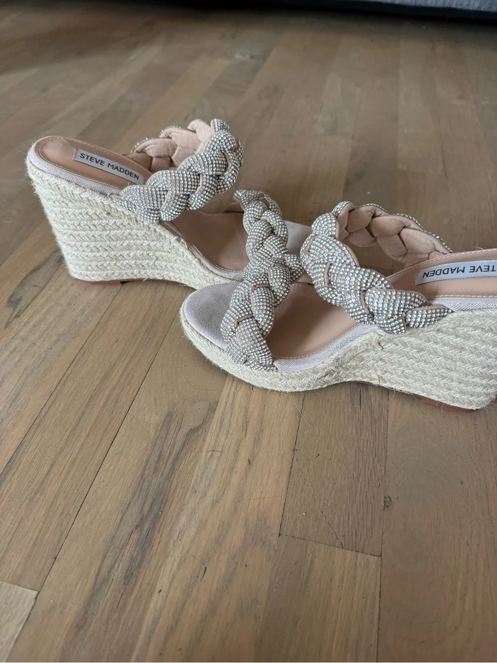 Steve Madden Braided Beaded Nude Platform Mules